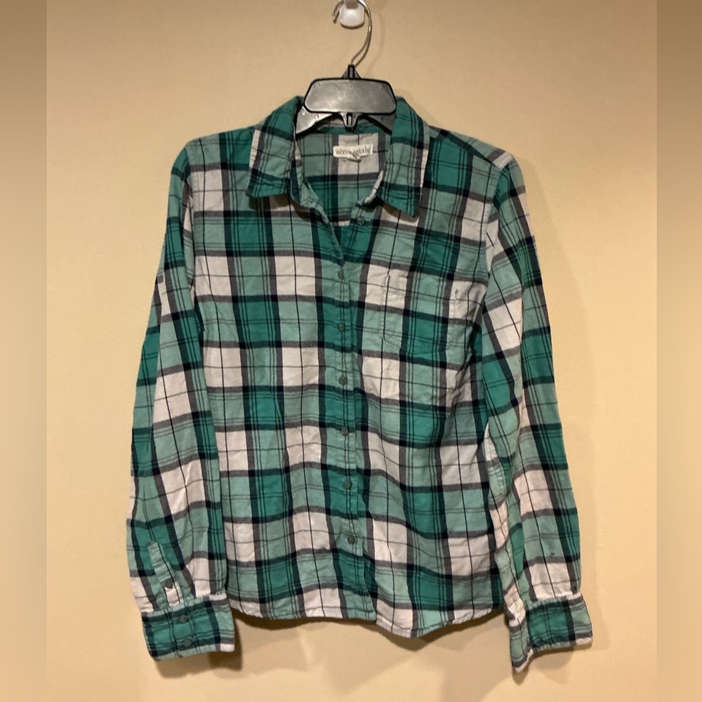 Aeropostale Teal and White Plaid Shirt